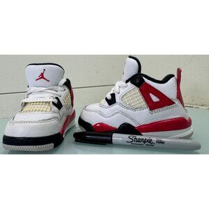 Nike Air Jordan 4 Retro TD 'Fire Red' 4 Toddler Shoes Kids Black White Red Sz 5C